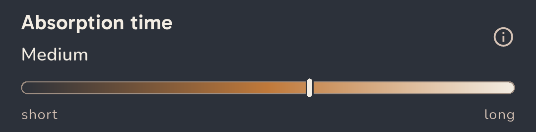 Karbi's absorption-time row showing the medium category.